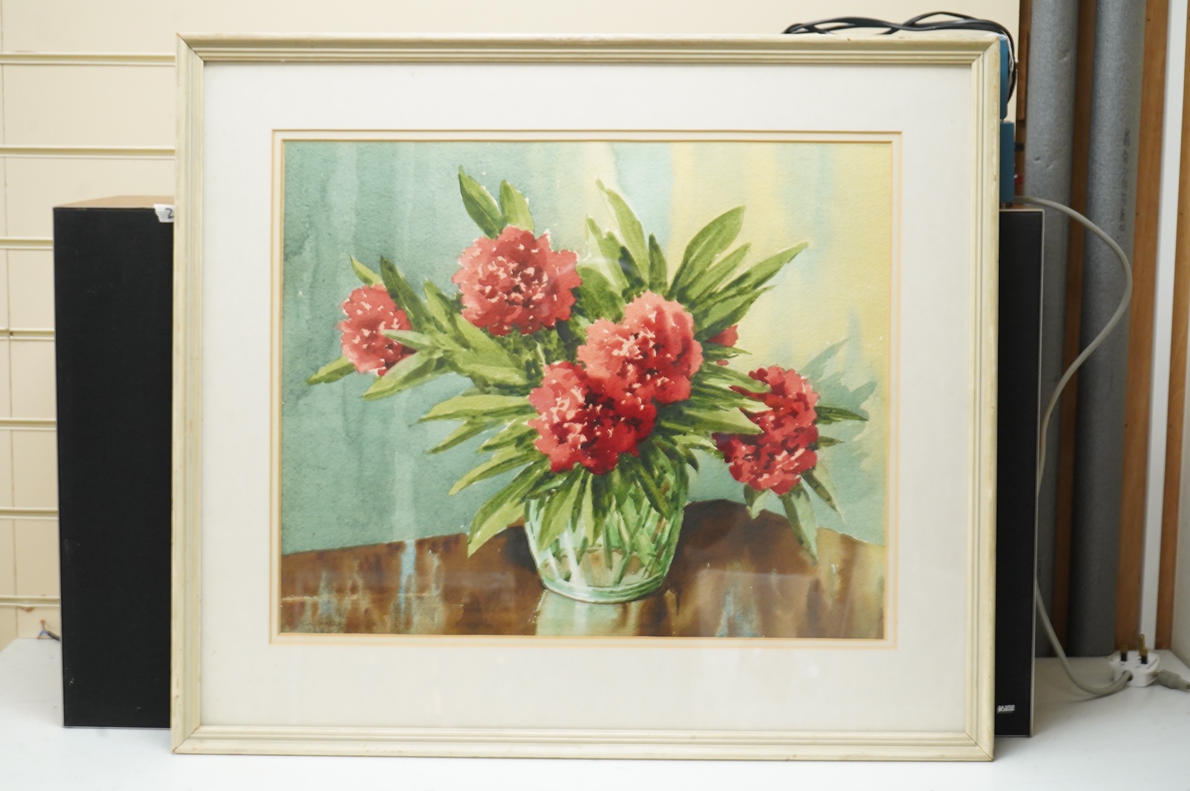 Cyril Victor Parker (1907-1983), ‘Peonies’, signed, at the mall galleries exhibition label verso, watercolour, 45 x 55cm